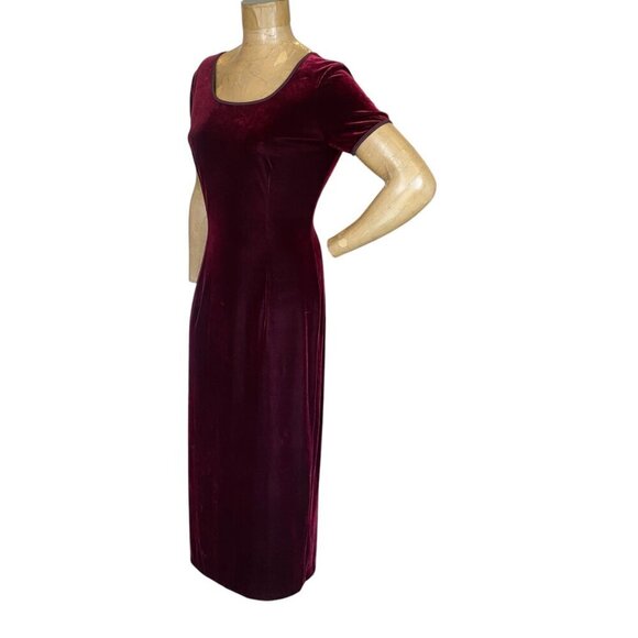 VTG  Robbie Bee Stretch Velvet Long Midi Dress Sz 10 Burgundy Red #342C - Picture 4 of 10